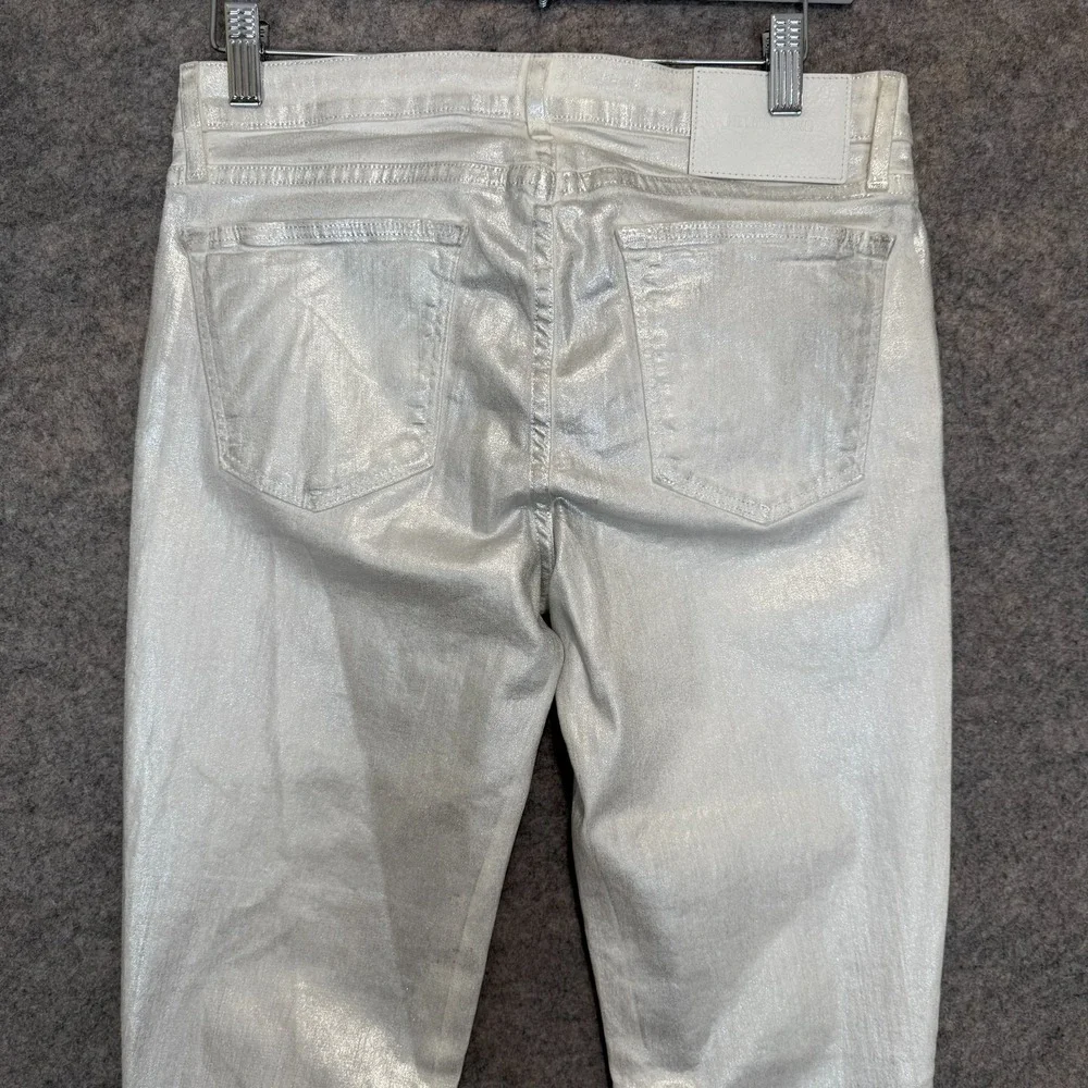 Helmut Lang Ankle Metallic Shiny‎ Glossy Coated Jeans Womens 28 Pants Silver NEW